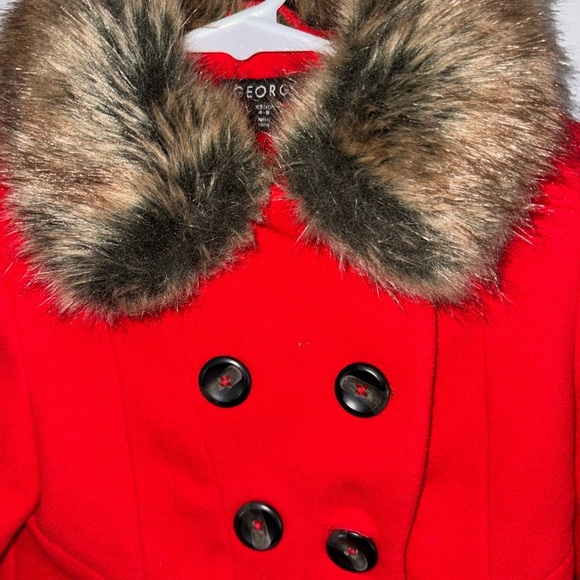 Red girls Jacket with Faux Fur Collar - Picture 3 of 5